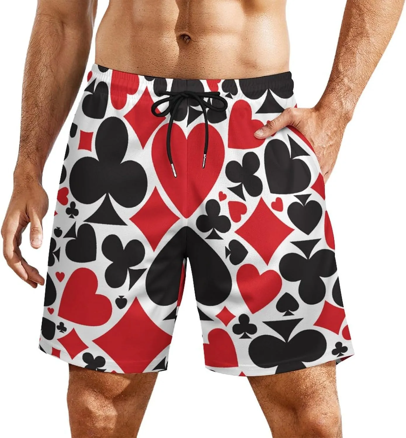 Poker Card Print Shorts Mens Beach Short Compression Liner Short Pants Sport Shorts Quick Dry Stretch Trunks Beach