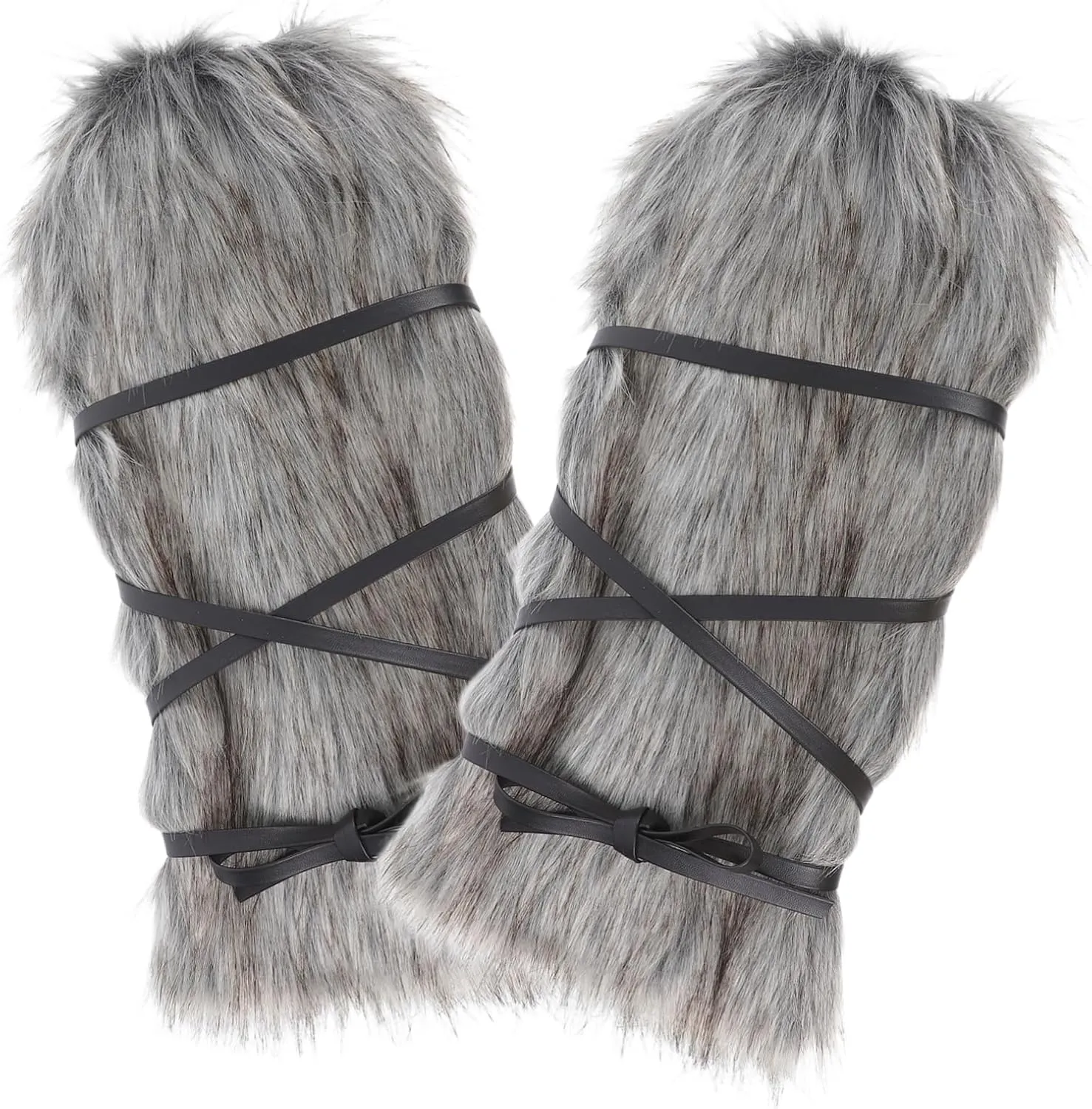 PRETYZOOM Viking Style Faux Fur Leg Warmers Soft and Comfortable for Cosplay Halloween and Winter Warmth Leg Wraps (40cm)