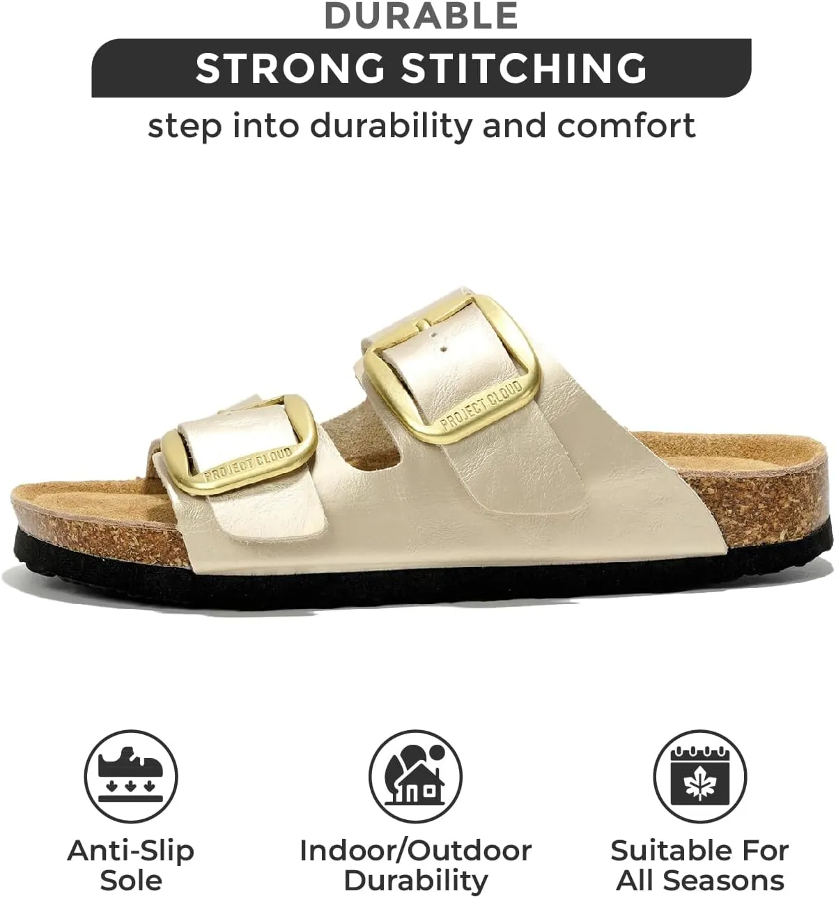Project Cloud Genuine Leather Flat Sandals for Women 2025 Comfortable Beach Essentials Womens Sandals Memory Foam Vacation Essentials Slides for Women Footwear (Santorini)