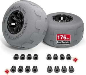 PYY Beach Wheels Sand Tires 13", Flat-Free Solid Big Wheels Replacement for Rolling Beach Cart Wagon Trolley Buggy Dolly, 176LBS Loading Capacity, 0.87" Axle, 4 Size Axle Adapters 2 Pack