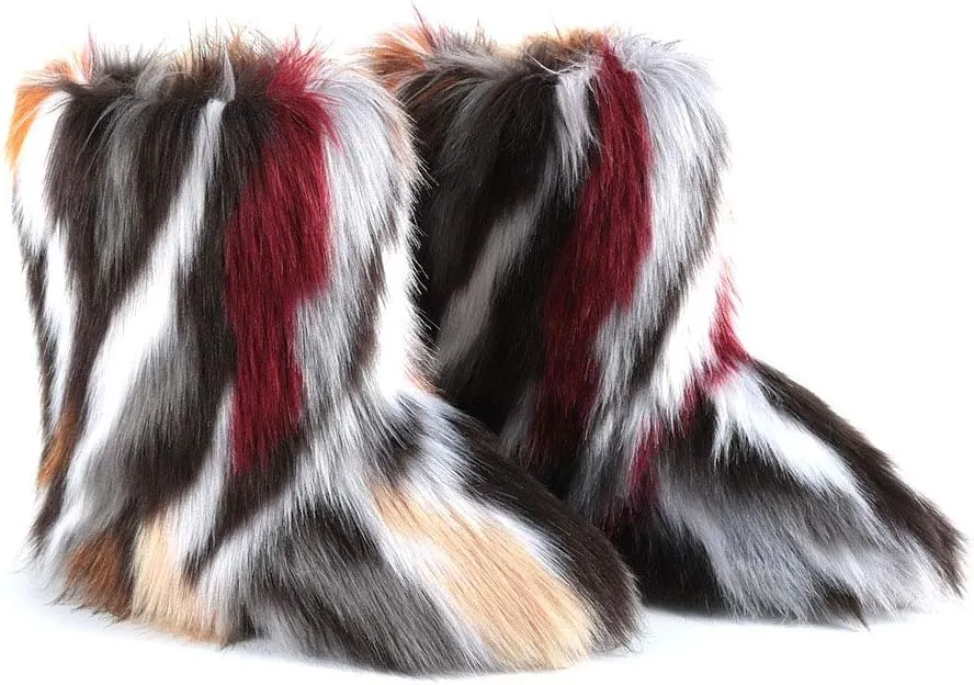 QINGCOMFACAI Women's Faux Fur Bootie Slippers Furry Fluffy Comfy Plush Boots Anti Slip Indoor House Shoes