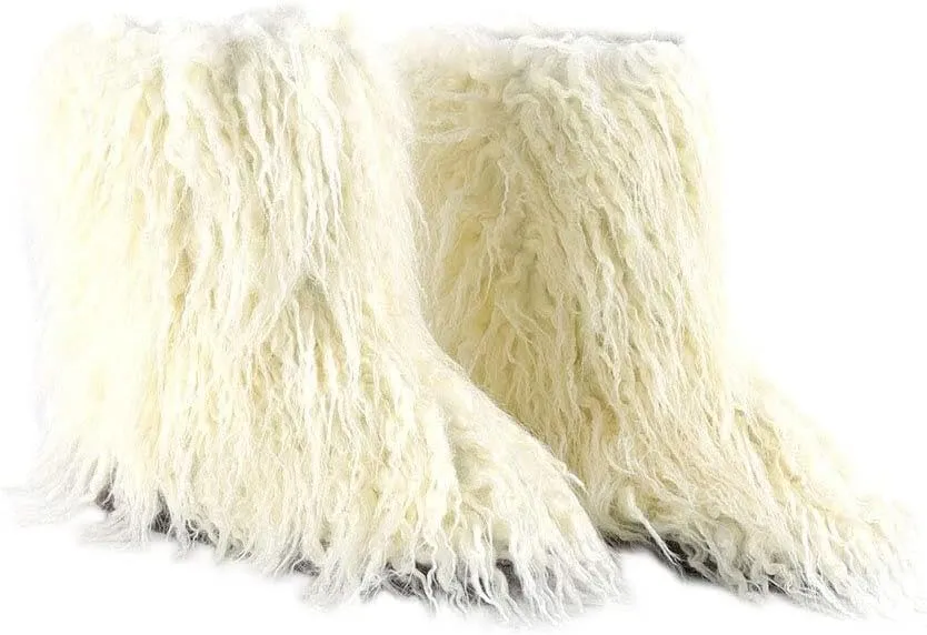 QINGCOMFACAI Women's Faux Fur Bootie Slippers Furry Fluffy Comfy Plush Boots Anti Slip Indoor House Shoes