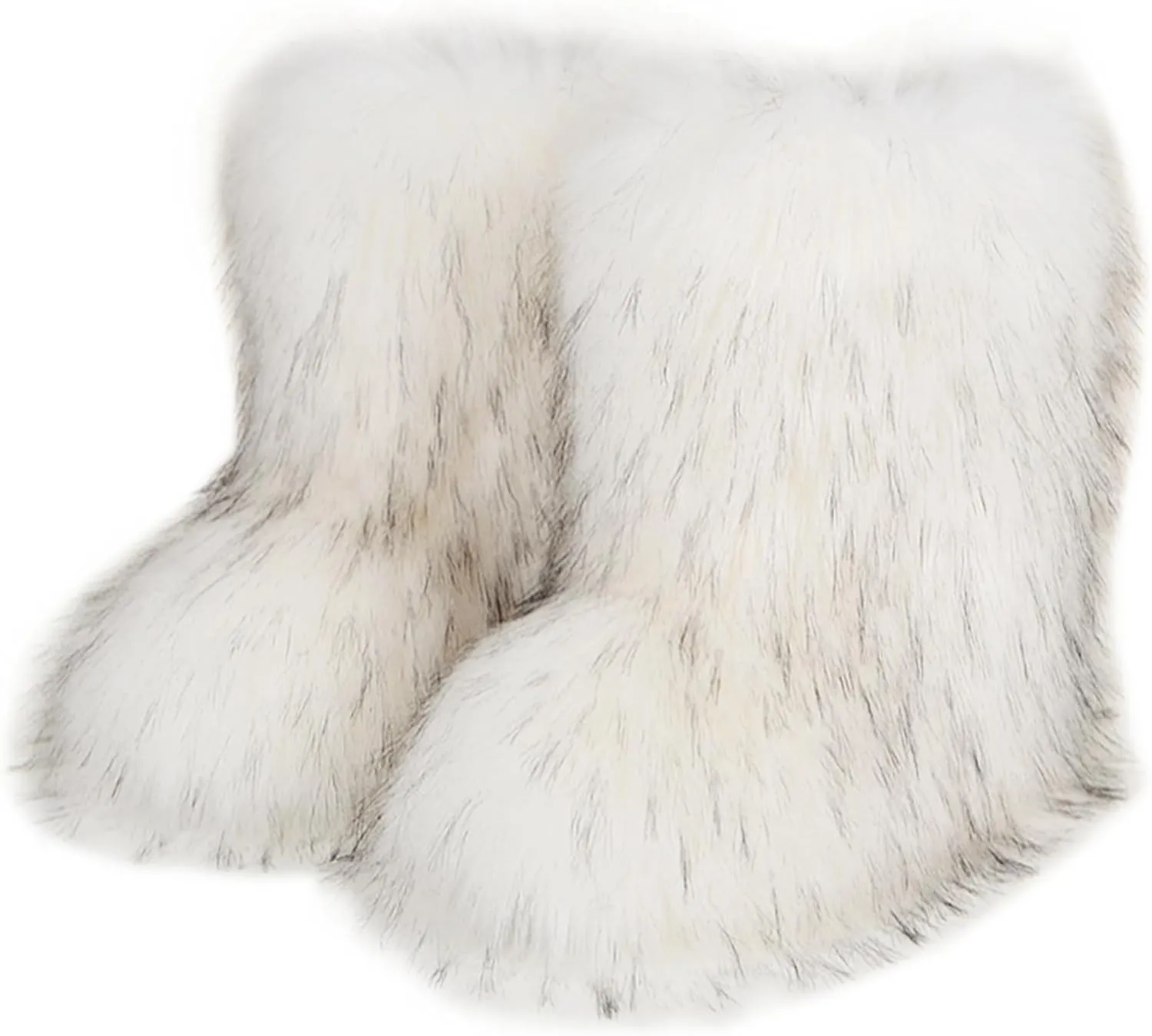 QMFUR Women's Furry Faux Fur Boots Fuzzy Fluffy Mid Calf Snow Boots Suede Warm Fur Lined Booties Flat Fashion Boots