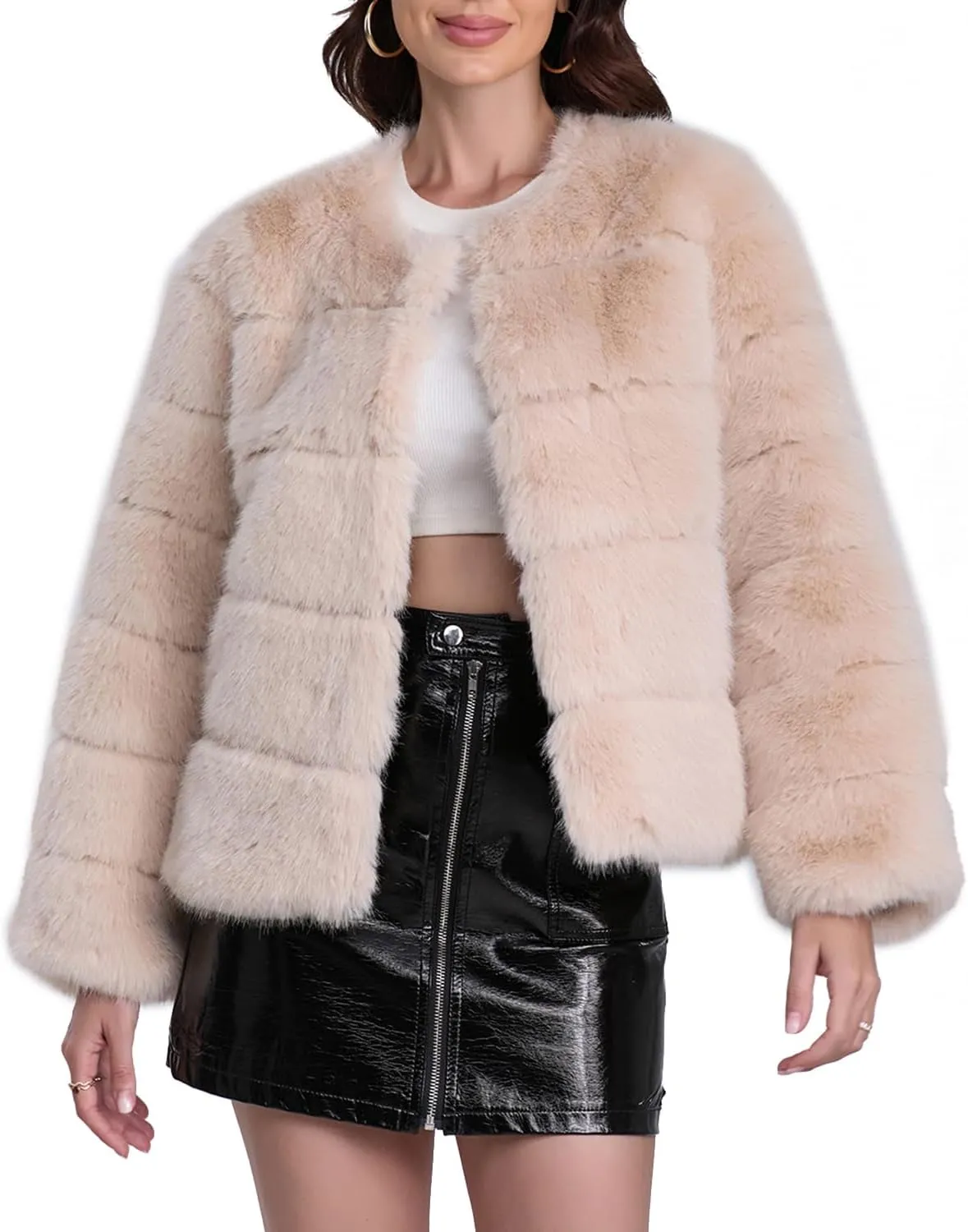 QUENTY PIELIES Faux Fur Coat Women’s Jacket Winter Long Sleeve Overcoat Warm