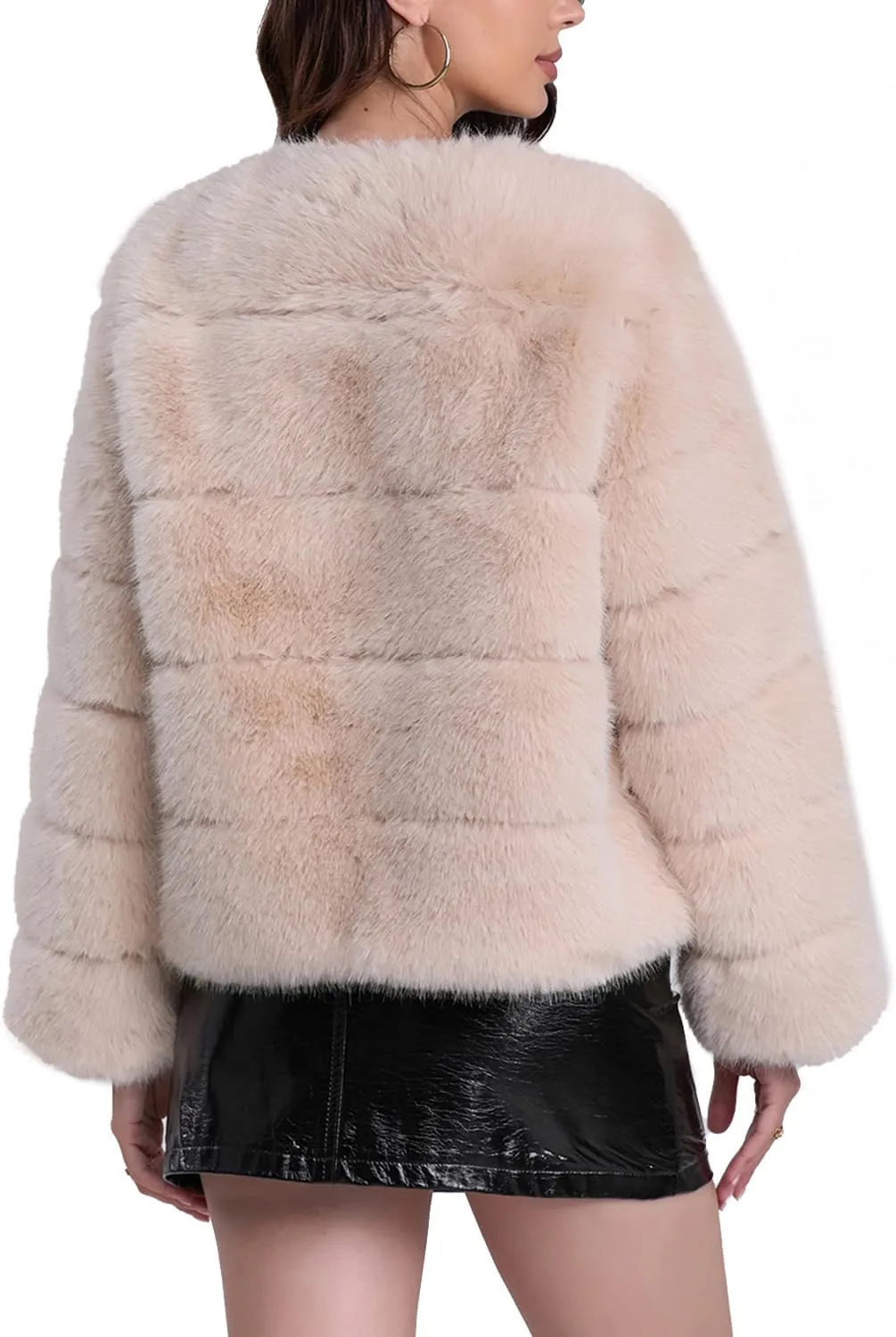 QUENTY PIELIES Faux Fur Coat Women’s Jacket Winter Long Sleeve Overcoat Warm