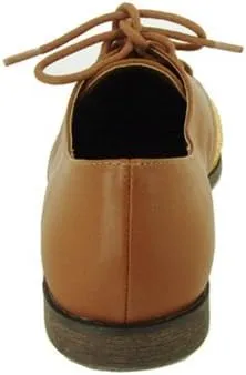 Qupid STRIP-85 Studded Two Tone Lace Up Colorblock Oxford Flat Shoe