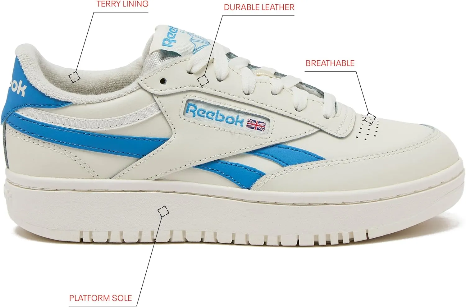 Reebok Club C Double Revenge Platform Tennis Shoes for Women, Fashion Womens Sneakers
