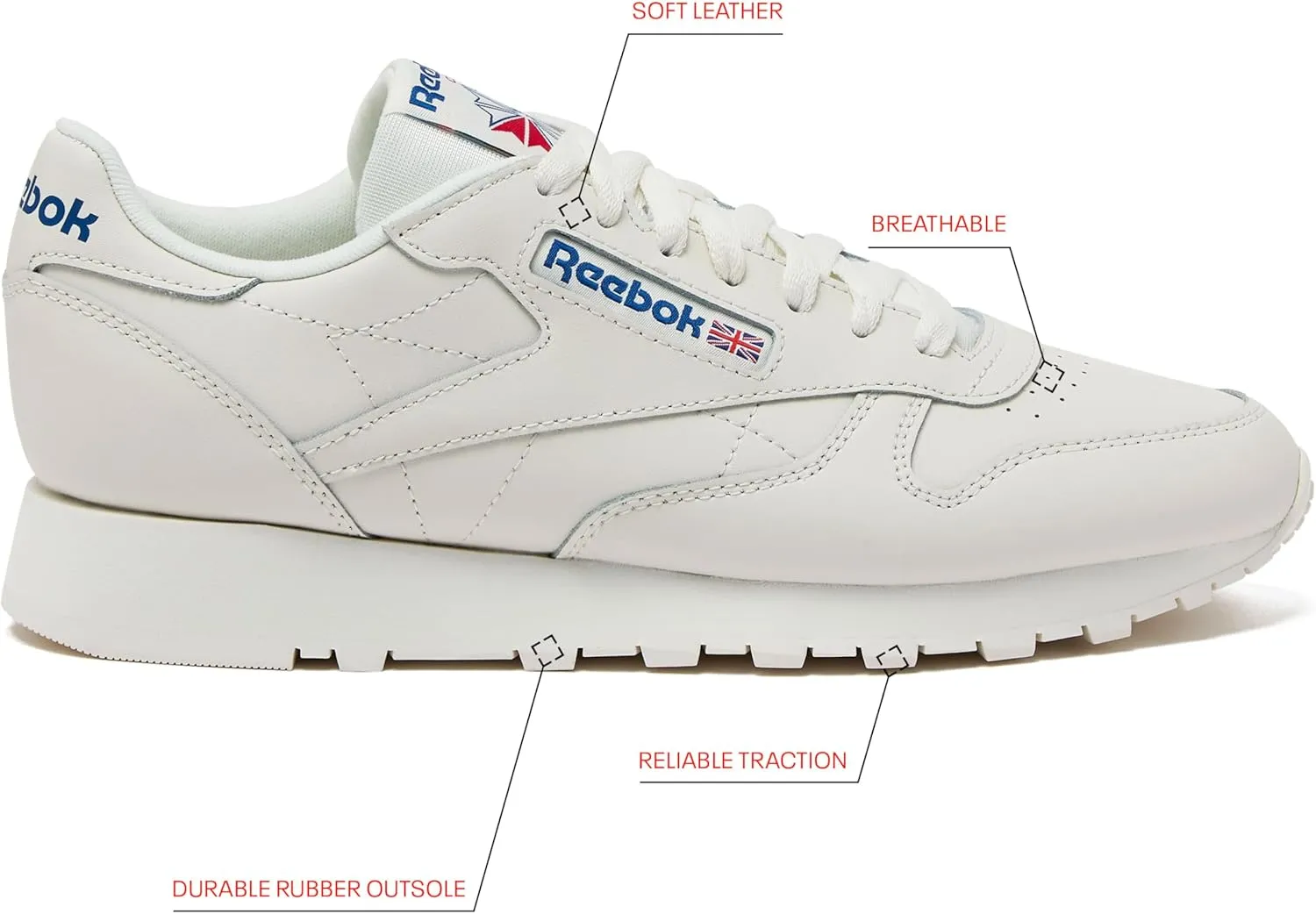 Reebok Men's Classic Leather Sneakers Black Or White Tennis Shoes