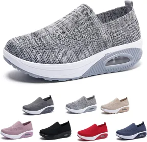 RiceelSor Women's Orthopedic Mesh Air Cushion Walking Shoes Casual Slip-on Platform Sneakers Breathable Arch Support Wedge Loafers
