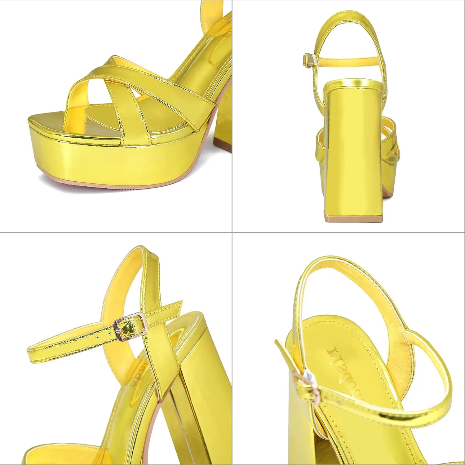 risdoada Women's Platform Heels Sandals Open Toe Ankle Strap Chunky Heeled Sandal Wedding Party Dress Patent Leather PU Pumps