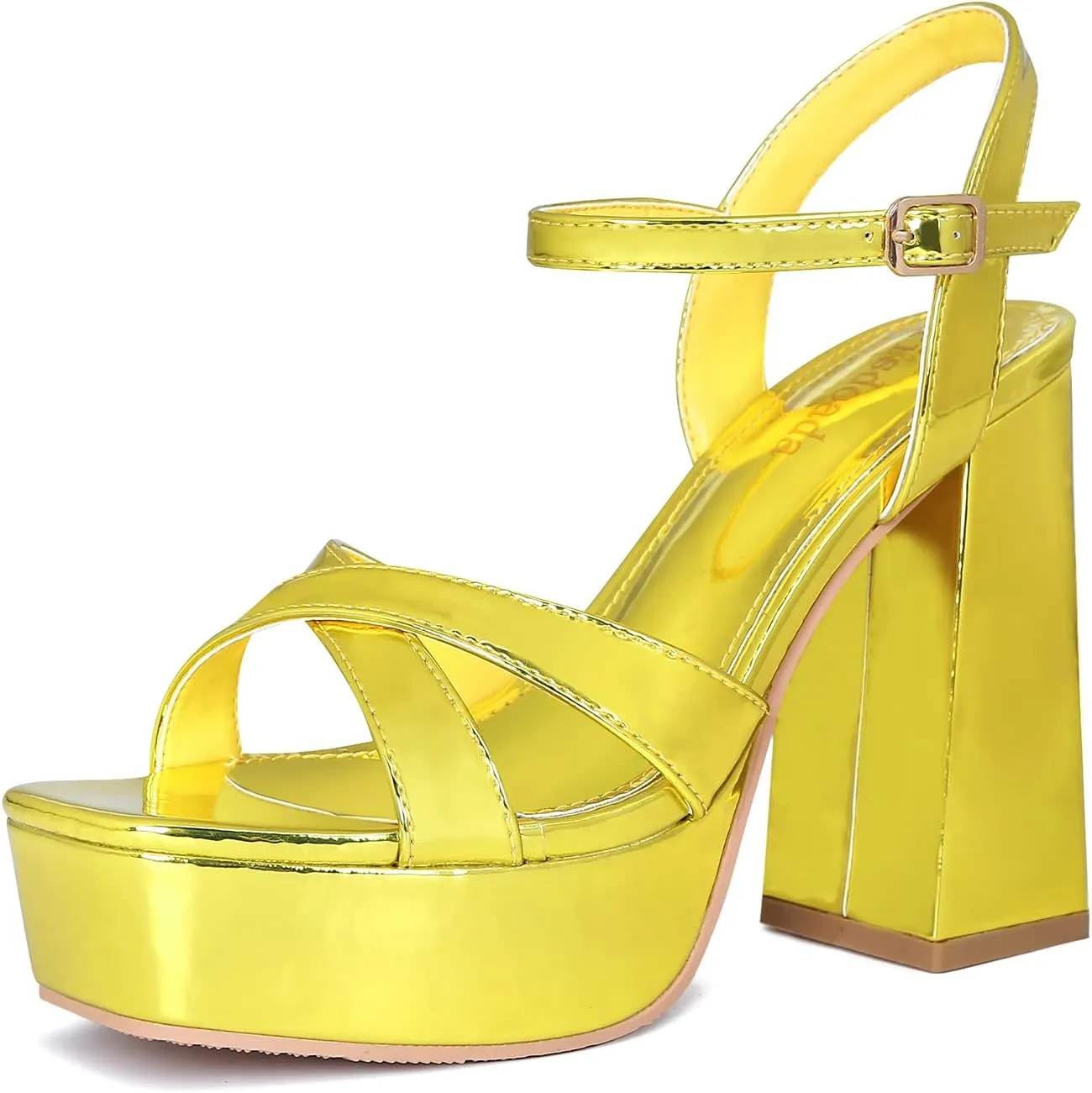 risdoada Women's Platform Heels Sandals Open Toe Ankle Strap Chunky Heeled Sandal Wedding Party Dress Patent Leather PU Pumps