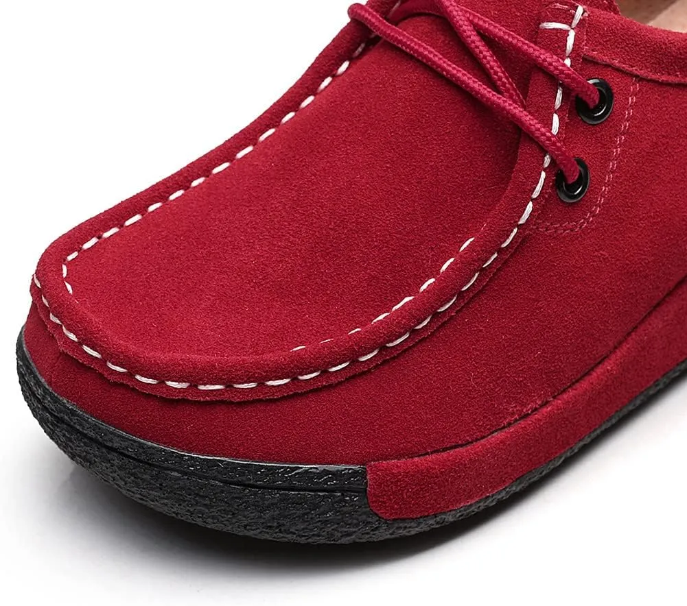 rismart Women's Lace-up Fashion Sneakers Leather Platform Casual Walking Shoes