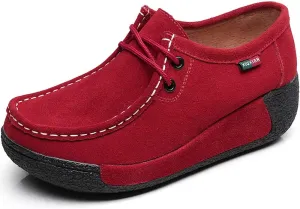 rismart Women's Lace-up Fashion Sneakers Leather Platform Casual Walking Shoes