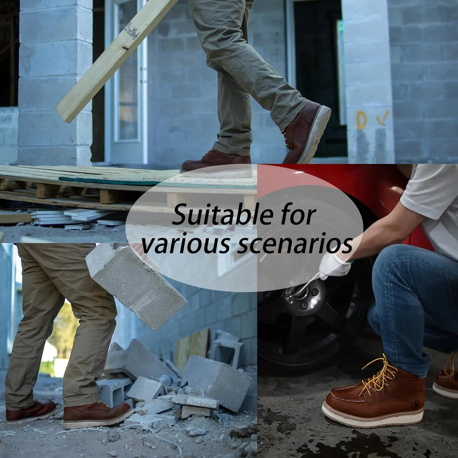 ROCKROOSTER Walker Waterproof Work Boots for Men, 6" Soft Toe Comfortable Boots, Vibram Wedge Sole, Arch Support Anti-Fatigue, Leather Insulated Safety Boots, Electric Hazard