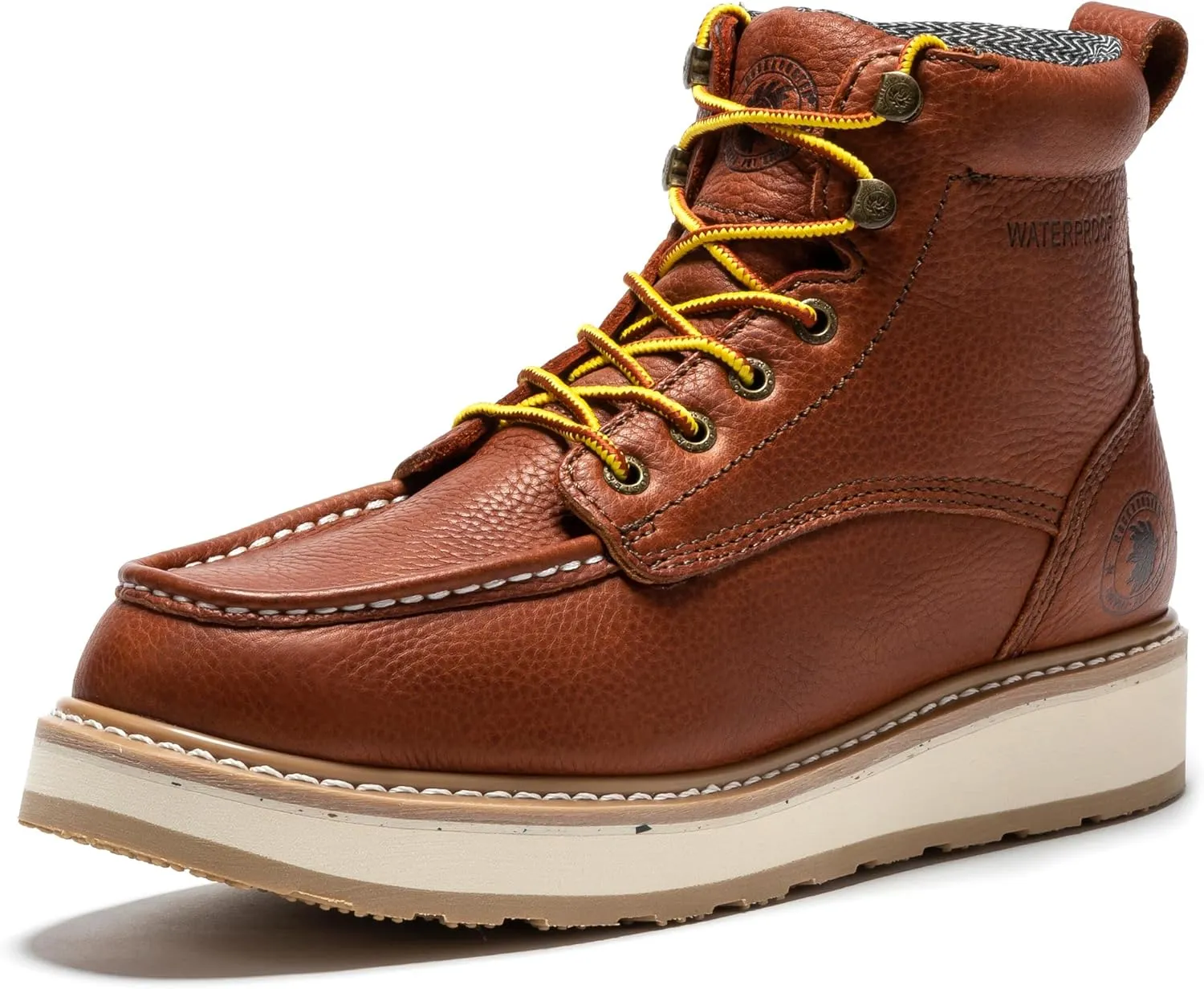 ROCKROOSTER Walker Waterproof Work Boots for Men, 6" Soft Toe Comfortable Boots, Vibram Wedge Sole, Arch Support Anti-Fatigue, Leather Insulated Safety Boots, Electric Hazard