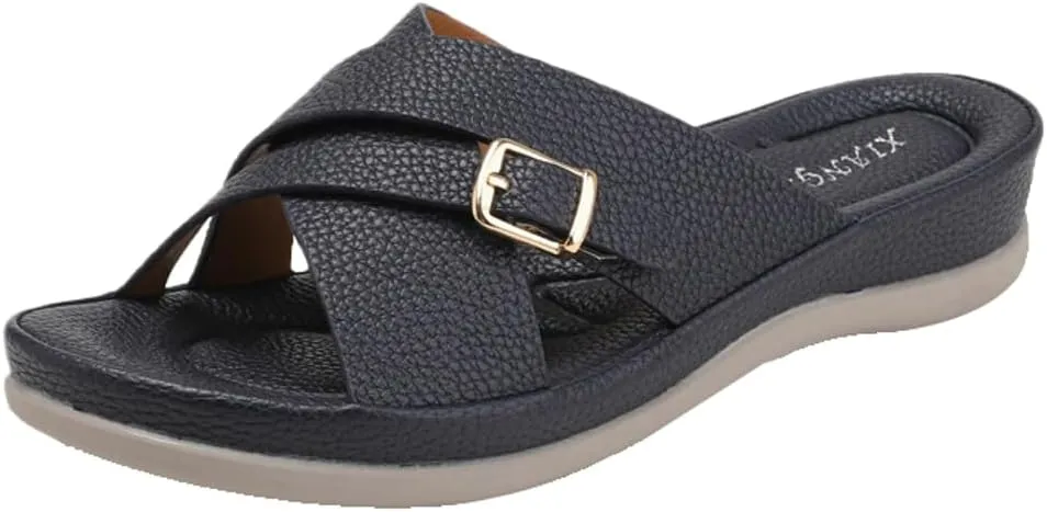 Rungion Summer Wedge Sandals for Women Slip On Dressy Comfortable Slides Sandals Lightweight Non-slip Platform Beach Shoes