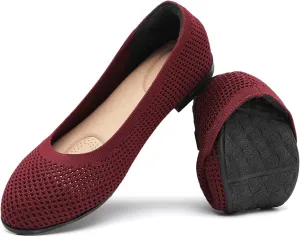Saidoteto Women's Ballet Flats,Comfortable Round Toe Slip-On Elastic Knit Flat Shoes Casual Office Dress Shoes for Work & Walking