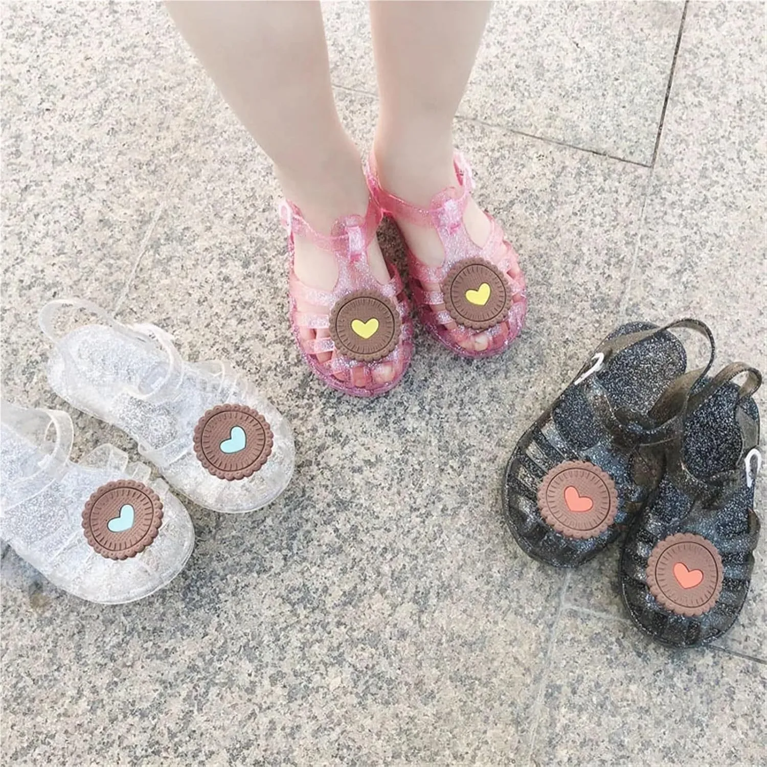 Sandals Summer Girl Boy Shoes Cartoon Biscuits Jelly Beach Shoes Hollow Fisherman Sandals(White,34in20.4cm)