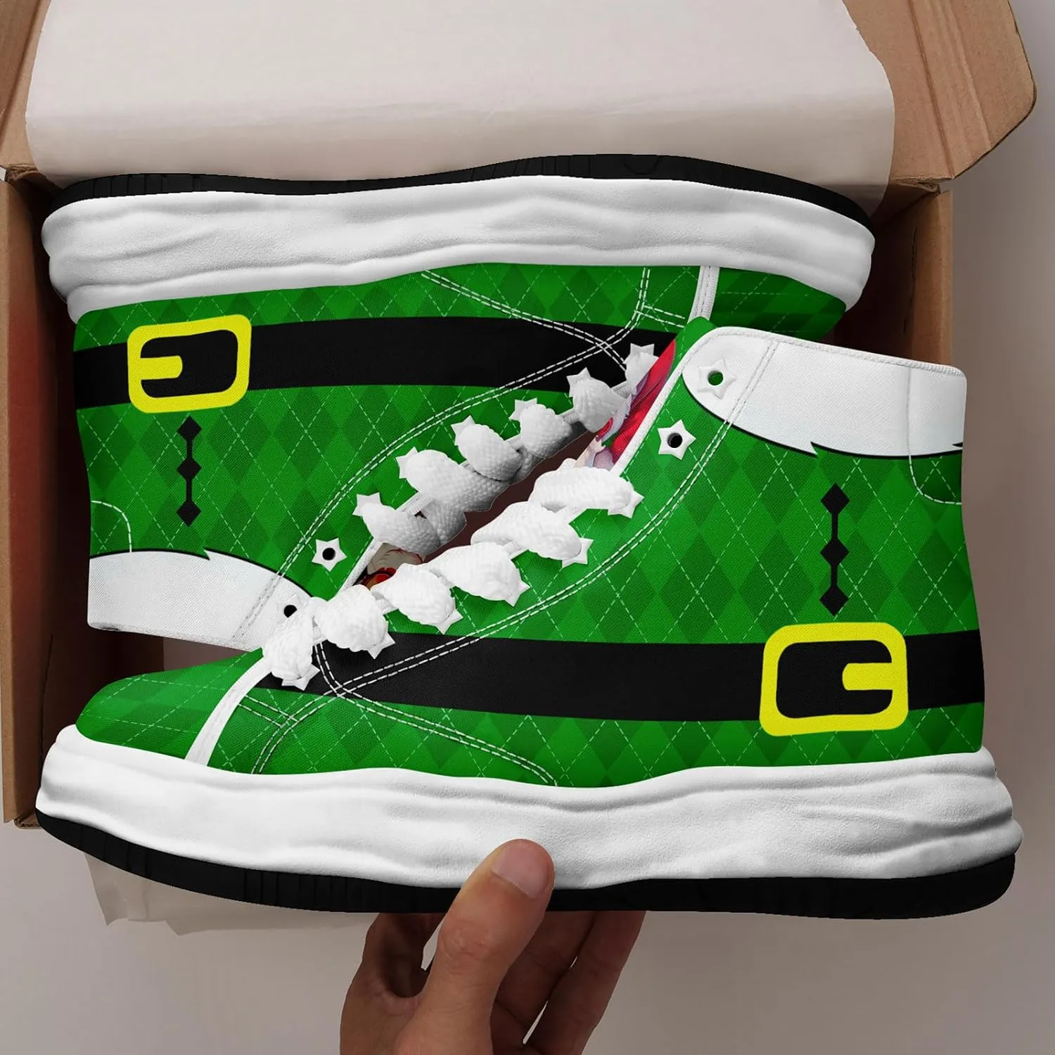 Santa-Themed High-Top Sneakers, Festive Footwear, Comfortable Lightweight Shoes for Men Women, Christmas Day