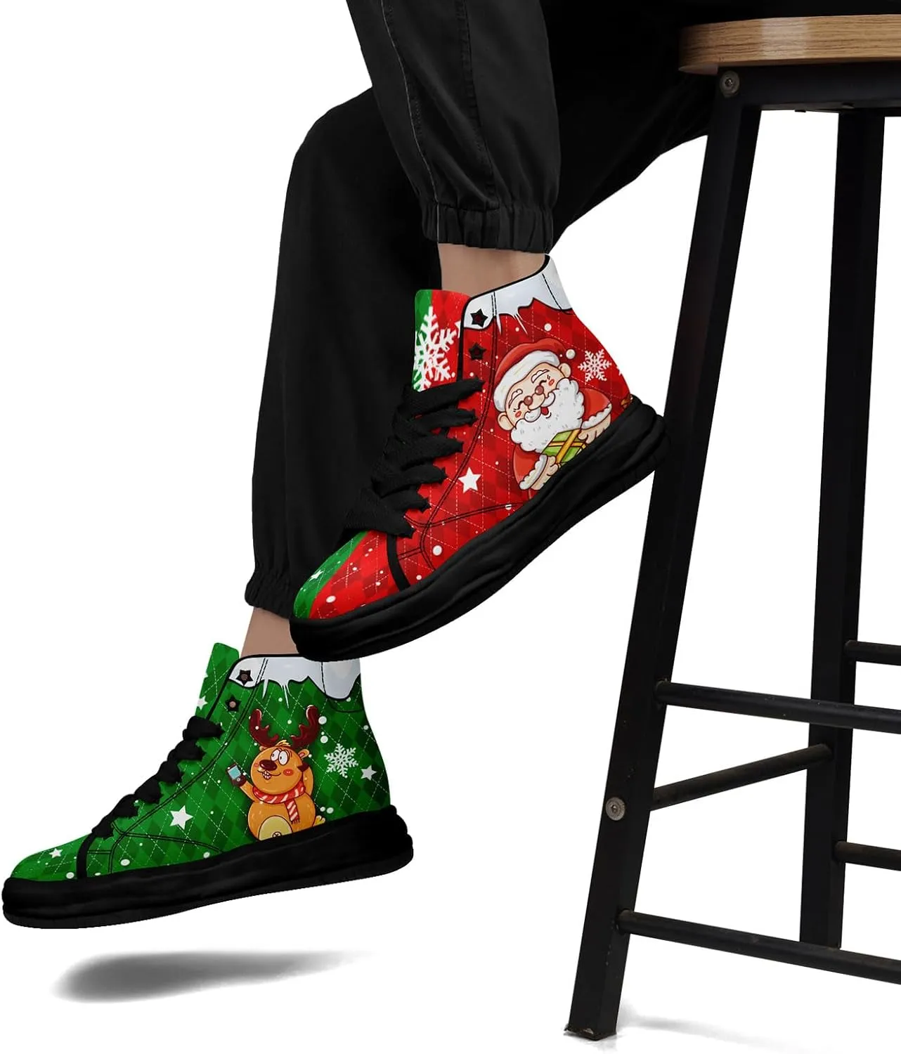 Santa-Themed High-Top Sneakers, Festive Footwear, Comfortable Lightweight Shoes for Men Women, Christmas Day