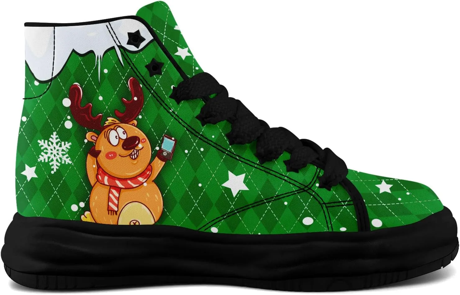 Santa-Themed High-Top Sneakers, Festive Footwear, Comfortable Lightweight Shoes for Men Women, Christmas Day