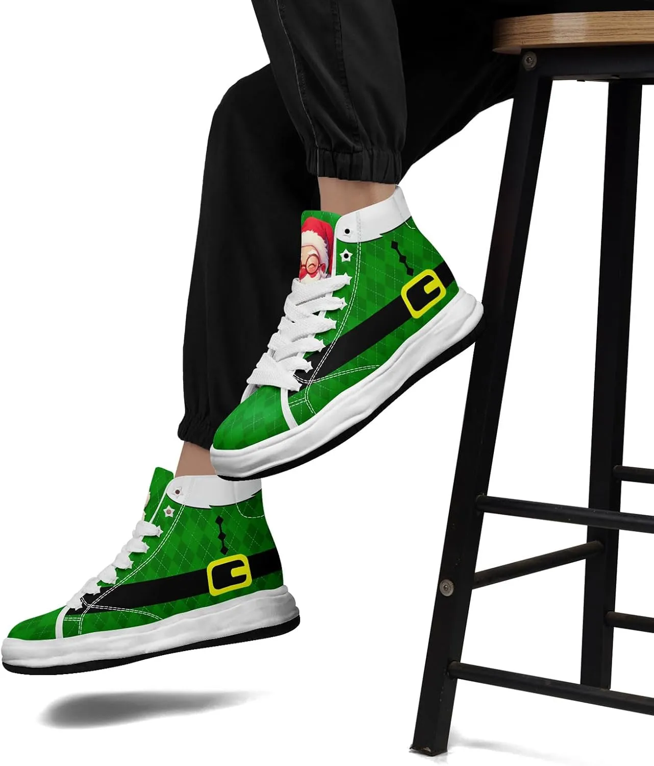 Santa-Themed High-Top Sneakers, Festive Footwear, Comfortable Lightweight Shoes for Men Women, Christmas Day
