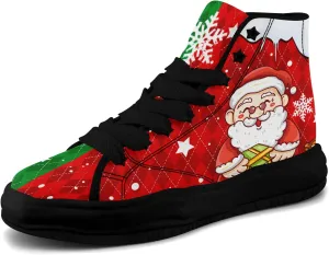 Santa-Themed High-Top Sneakers, Festive Footwear, Comfortable Lightweight Shoes for Men Women, Christmas Day
