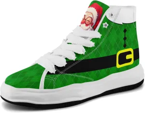 Santa-Themed High-Top Sneakers, Festive Footwear, Comfortable Lightweight Shoes for Men Women, Christmas Day