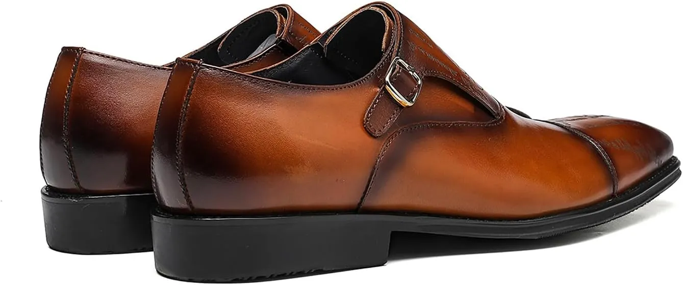 Santimon Mens Loafers Dress Casual Monk Strap Loafer Fashion Tuxedo Wedding Moccasin Genuine Leather Formal Business Single Buckle Penny Loafers Comfortable Shoes for Men