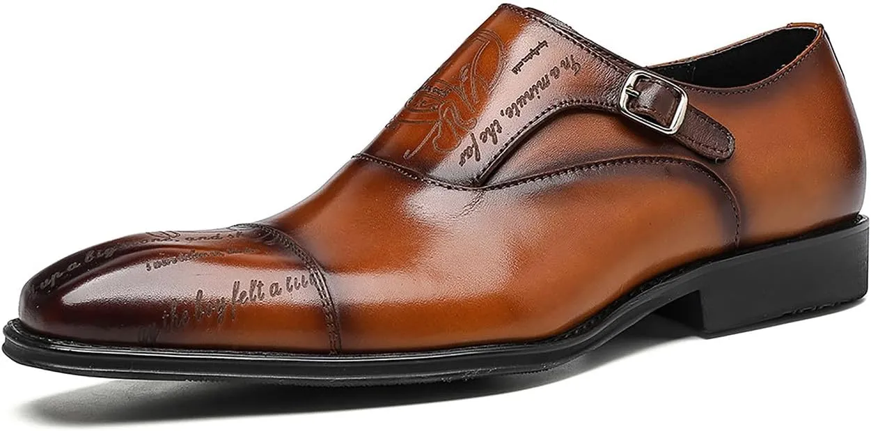 Santimon Mens Loafers Dress Casual Monk Strap Loafer Fashion Tuxedo Wedding Moccasin Genuine Leather Formal Business Single Buckle Penny Loafers Comfortable Shoes for Men