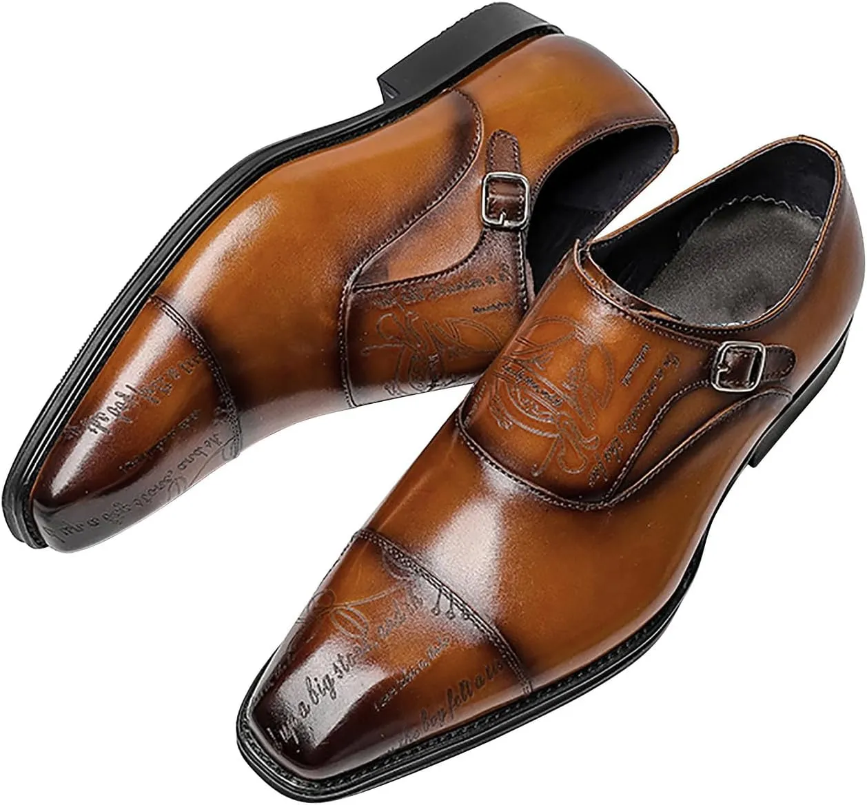 Santimon Mens Loafers Dress Casual Monk Strap Loafer Fashion Tuxedo Wedding Moccasin Genuine Leather Formal Business Single Buckle Penny Loafers Comfortable Shoes for Men
