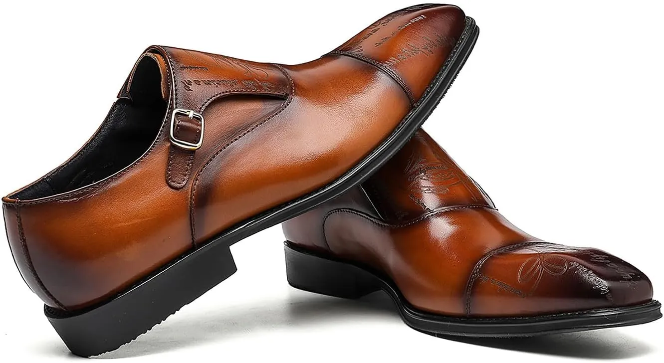 Santimon Mens Loafers Dress Casual Monk Strap Loafer Fashion Tuxedo Wedding Moccasin Genuine Leather Formal Business Single Buckle Penny Loafers Comfortable Shoes for Men