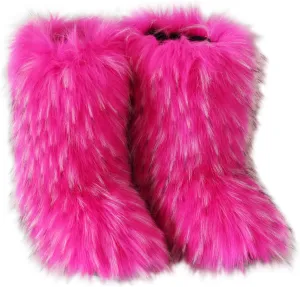 Sedutmo Women's Furry Winter Ankle Snow Boots Fluffy Cuff Collar Flat Shoes