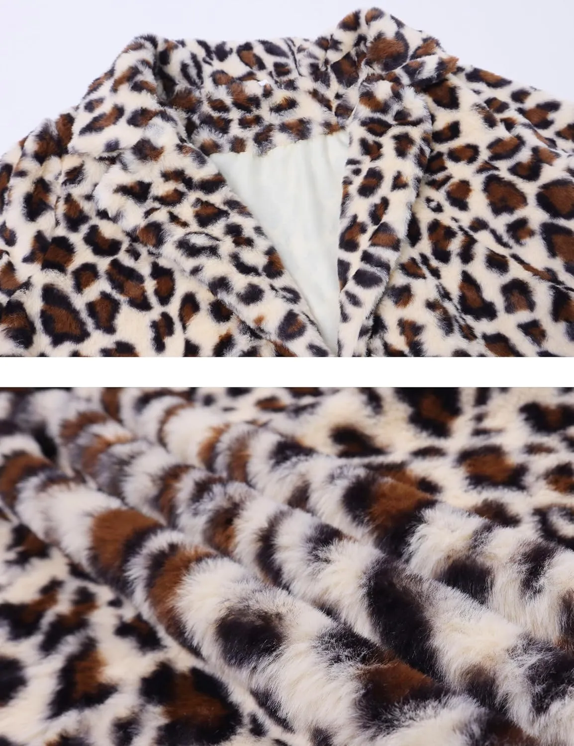SeekMe Womens Faux Fur Coats Leopard Jackets Loose Warm Fall Winter Fluffy Jacket Outwear