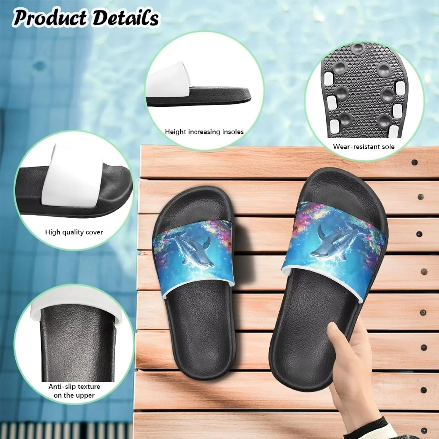Shark Kids Slide Sandals Quick Drying Pool Slides for Boys Girls