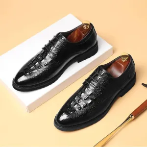 Shoes Dress Oxford for Men Lace Up Crocodile Print Shoes PU Leather Anti-slip Rubber Sole Non Slip Block Heel Business Father Husband Gift