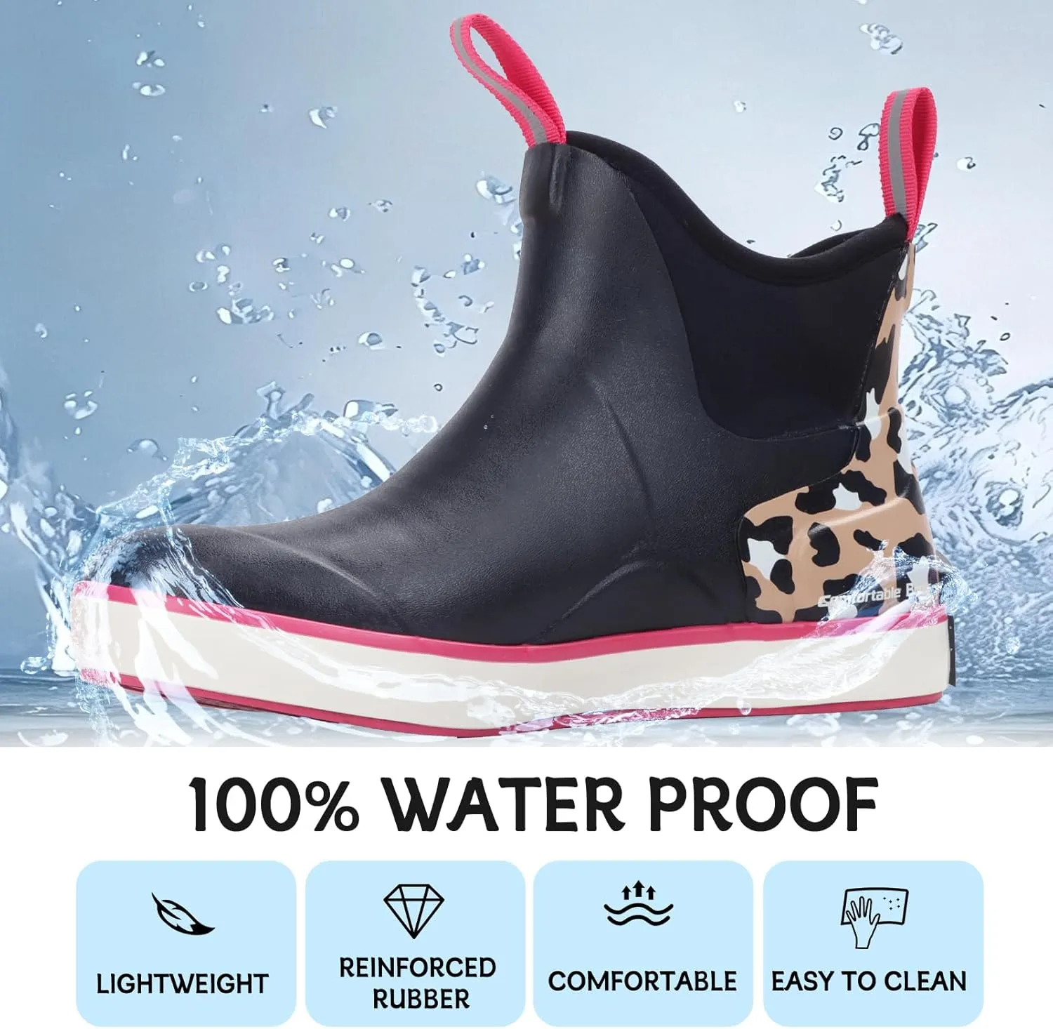 Showave Women's Rain Boots, Waterproof Ankle Rubber Deck Boots, Insulated Neoprene Non-Slip Boots, Lightweight Outdoor Hunting Fishing Garden Boots for Women