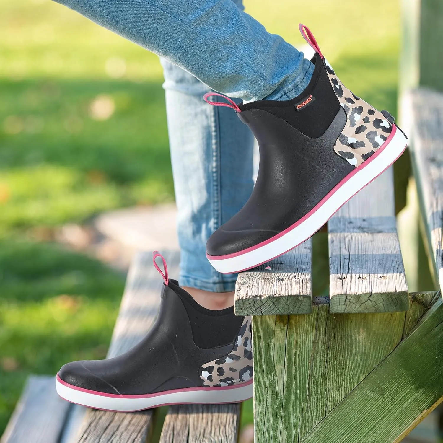 Showave Women's Rain Boots, Waterproof Ankle Rubber Deck Boots, Insulated Neoprene Non-Slip Boots, Lightweight Outdoor Hunting Fishing Garden Boots for Women