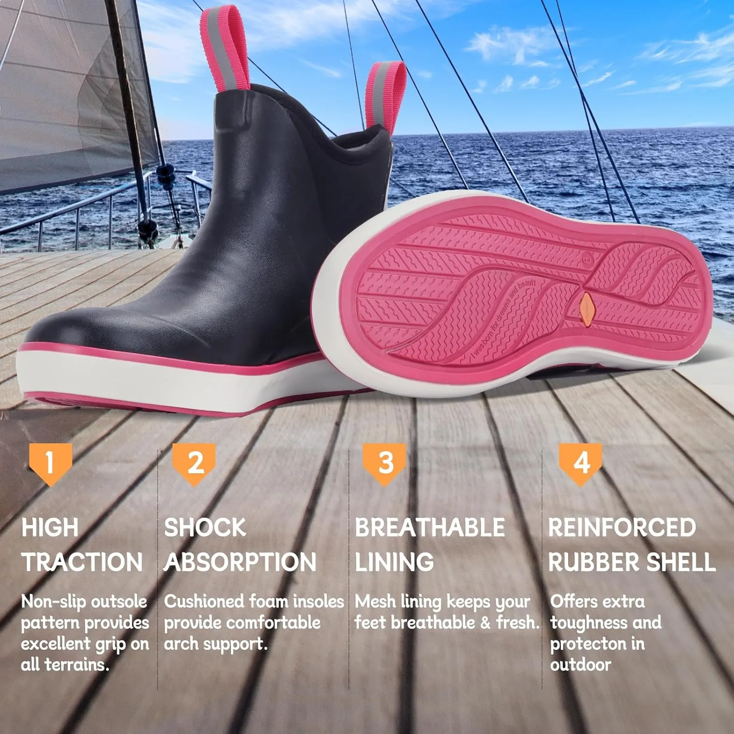 Showave Women's Rain Boots, Waterproof Ankle Rubber Deck Boots, Insulated Neoprene Non-Slip Boots, Lightweight Outdoor Hunting Fishing Garden Boots for Women