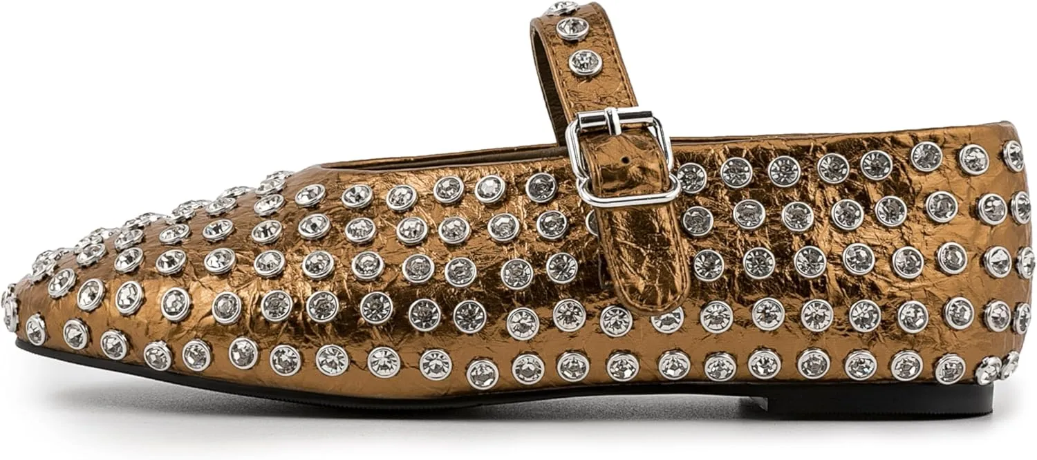 Silver Flats for Women Rhinestone Round Toe Ballet Flats Shoes Women Rubber Sole Casual Dress Up