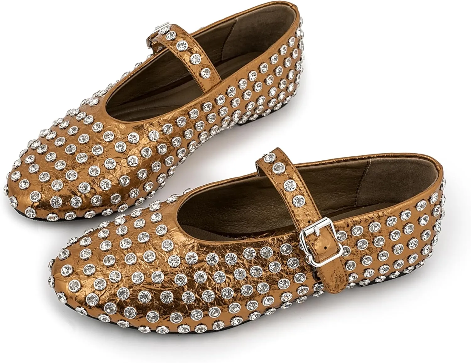 Silver Flats for Women Rhinestone Round Toe Ballet Flats Shoes Women Rubber Sole Casual Dress Up