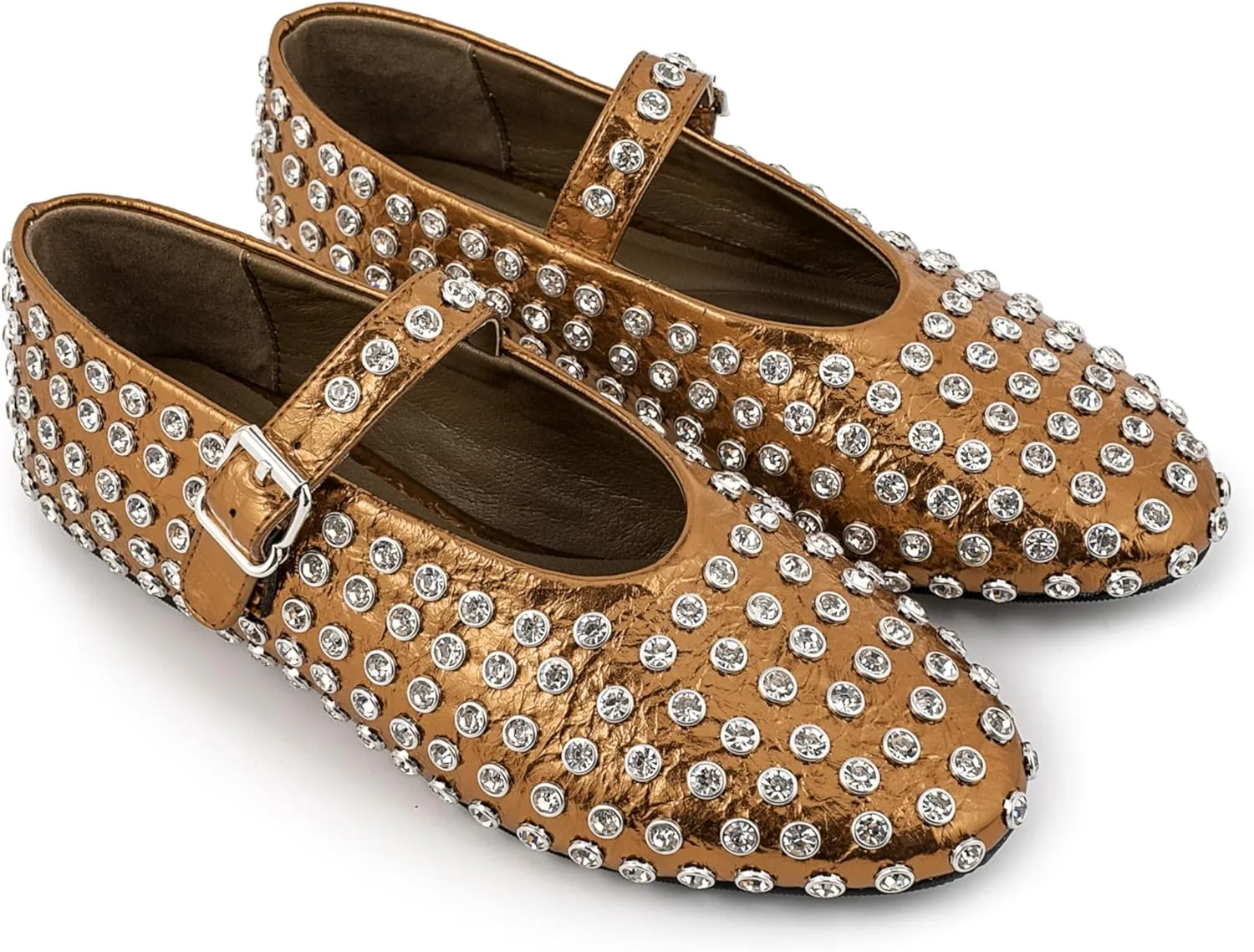 Silver Flats for Women Rhinestone Round Toe Ballet Flats Shoes Women Rubber Sole Casual Dress Up
