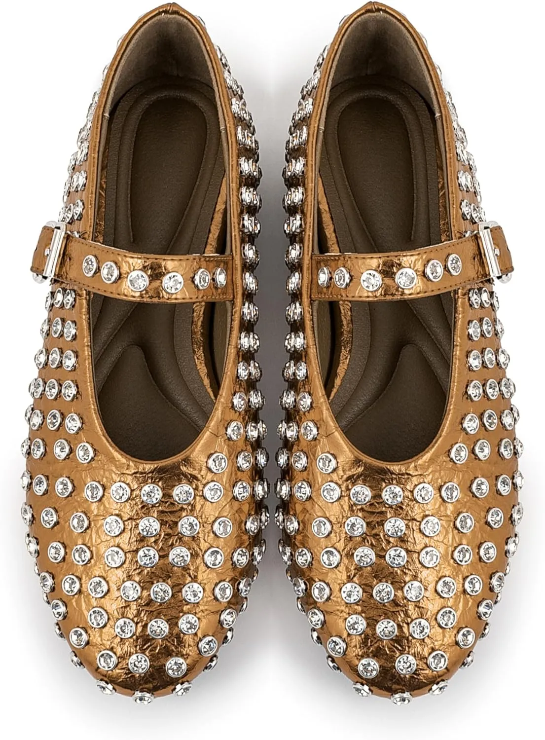 Silver Flats for Women Rhinestone Round Toe Ballet Flats Shoes Women Rubber Sole Casual Dress Up