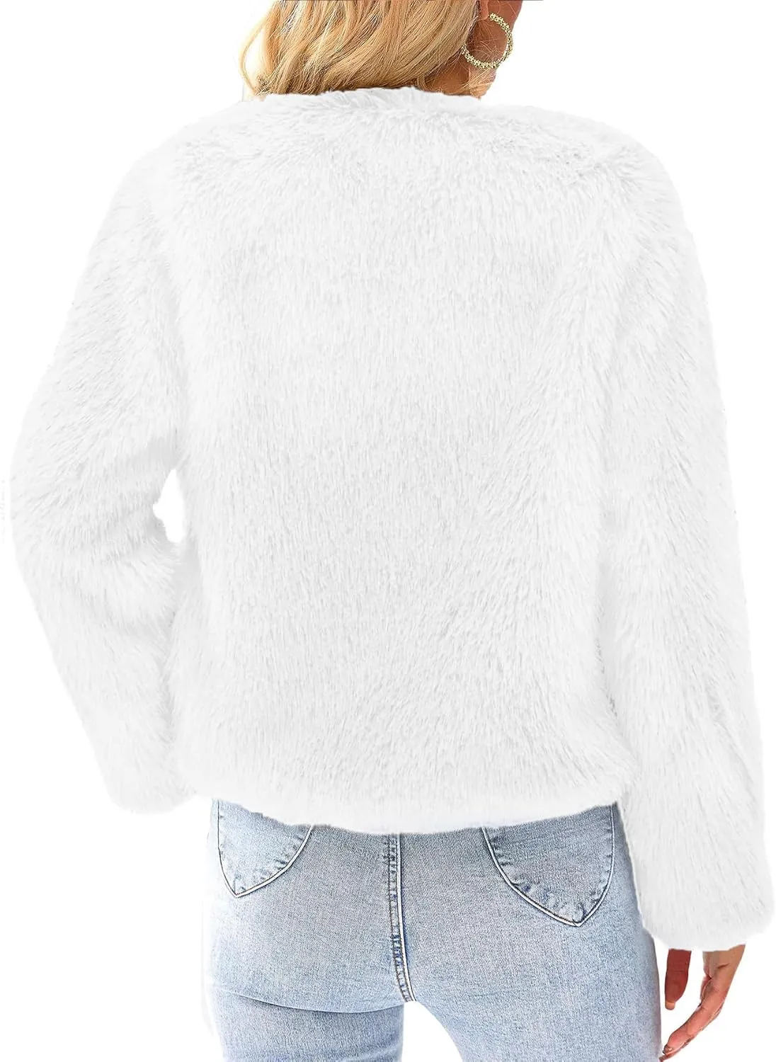 Simplee Women's Faux Fur Coat Furry Cropped Jacket Long Sleeve Warm Open Front Fur Jackets