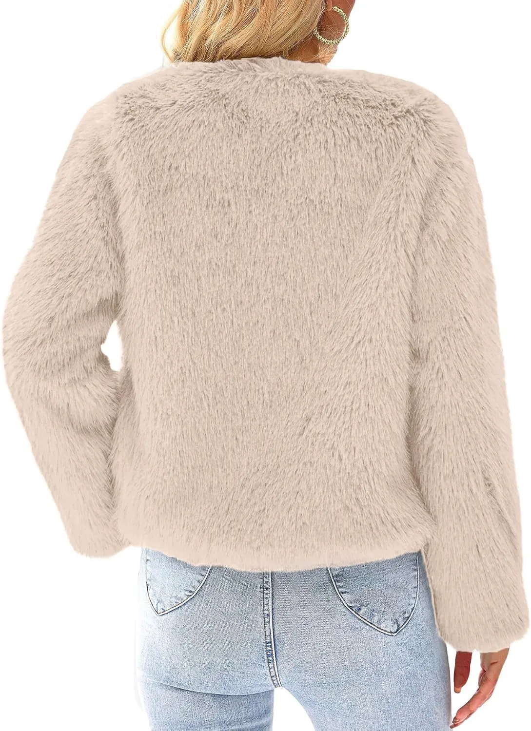 Simplee Women's Faux Fur Coat Furry Cropped Jacket Long Sleeve Warm Open Front Fur Jackets