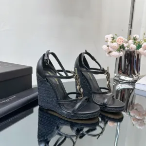 SL CASSANDRA WEDGE ESPADRILLES BLACK CALFSKIN