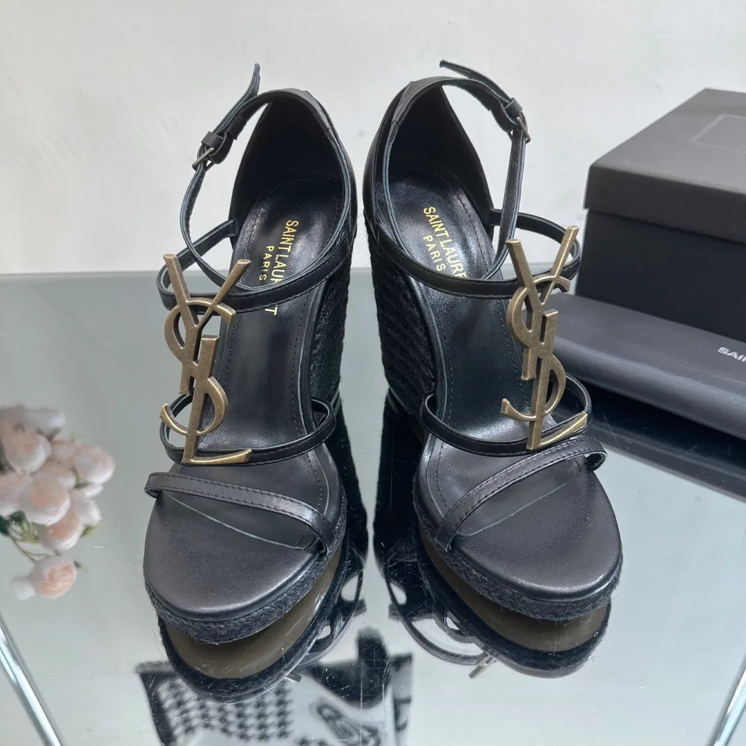 SL CASSANDRA WEDGE ESPADRILLES BLACK CALFSKIN