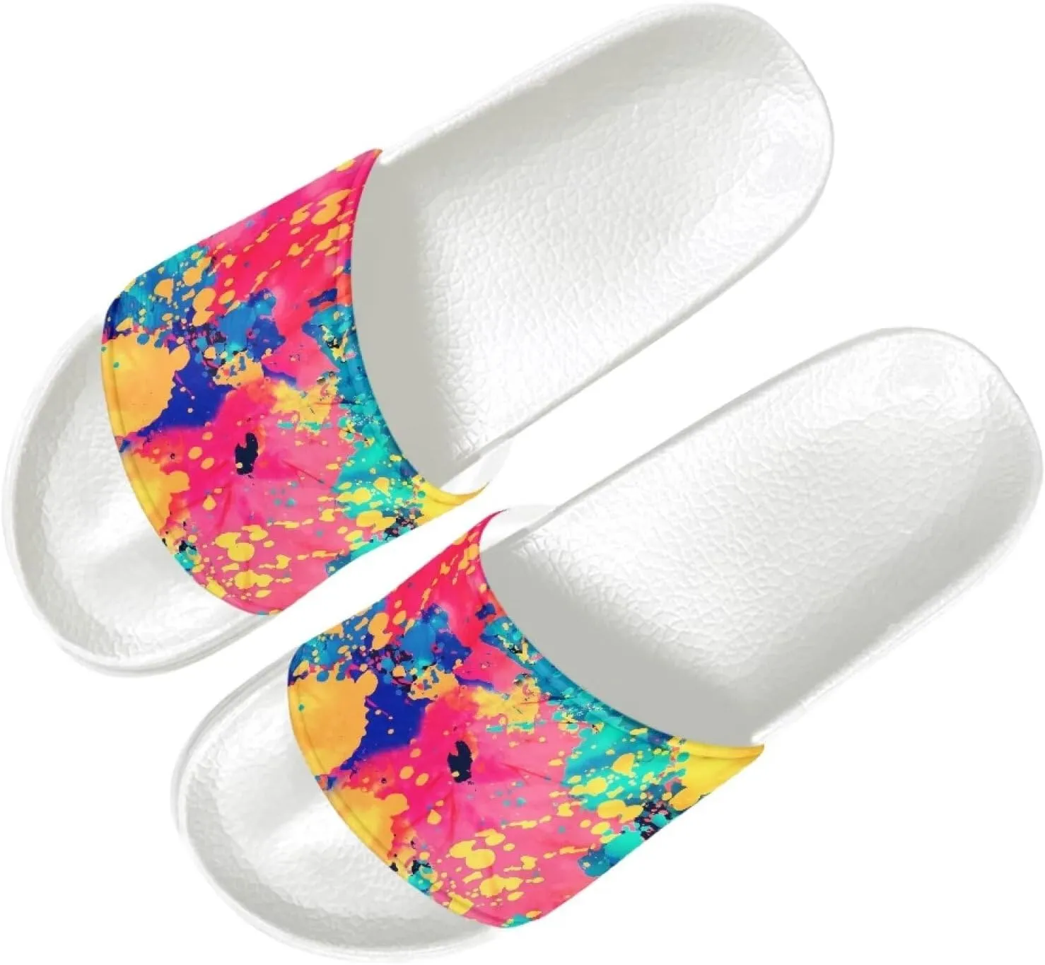 Slide Sandals for Womens Ultra Cushion White Flat Shoes Anti-Slip Sole Leather Sandals Cozy Slippers Wide Width Shower Shoes Quick Drying