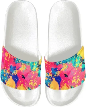 Slide Sandals for Womens Ultra Cushion White Flat Shoes Anti-Slip Sole Leather Sandals Cozy Slippers Wide Width Shower Shoes Quick Drying