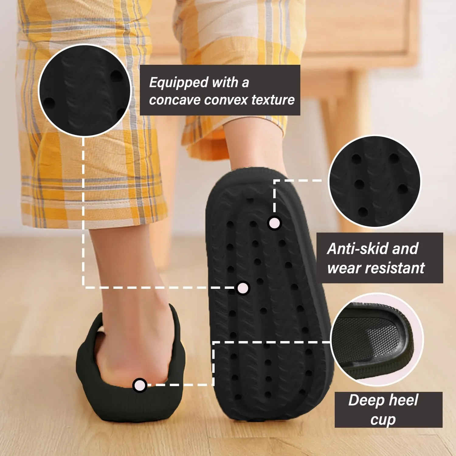 Slides Pillow Slippers for Women and Men Non Slip Quick Drying Shower Slides Bathroom Sandals | Thick Sole | Anti-Slip Cloud Slippers Lightweight Spa Open Toe Shower Sandals | Indoor & Outdoor